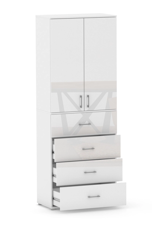 Regał Szafa POLA 215 4S3P2D - 4 szuflady- 4 szerokości do wyboru. Biały Połysk